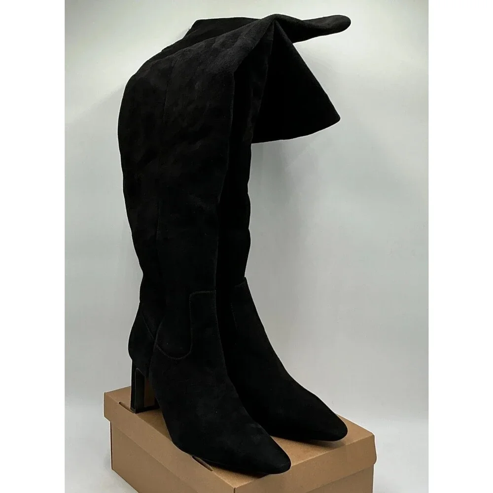 Sam Edelman Shea Boots Womens US 11 Black Suede Square Toe Over-the-Knee Eby4463